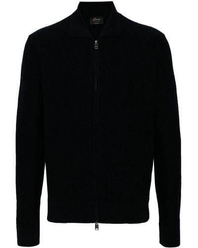 Brioni Ribbed Cashmere Zip-front Sweater - Black