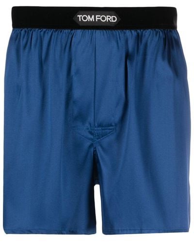 Tom Ford Logo-waistband Silk Boxers - Blue