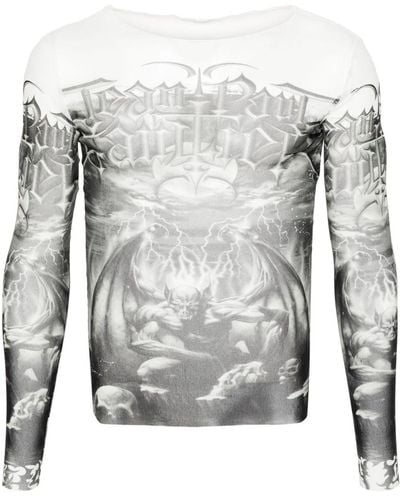 Jean Paul Gaultier T-shirt en résille à imprimé Diablo - Gris