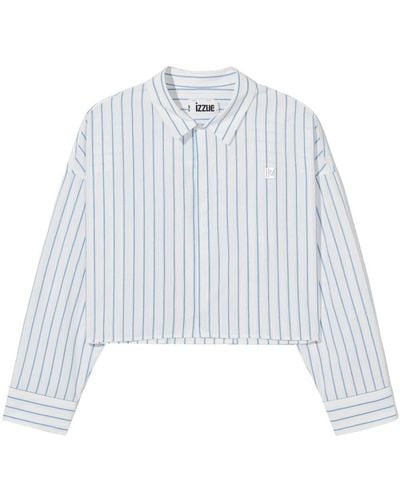 Izzue Striped Cotton Cropped Shirt - White