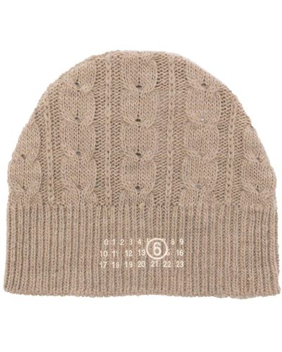 MM6 by Maison Martin Margiela Logo-print Cable-knit Beanie - Natural