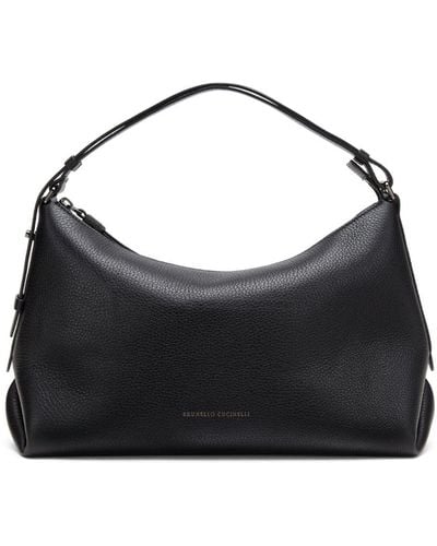 Brunello Cucinelli Logo-print Leather Top-handle Bag - Black
