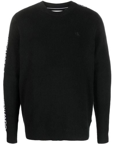 Calvin Klein Logo-tape Crew-neck Sweatshirt - Black