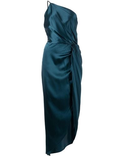 Michelle Mason Gathered-detail Silk Dress - Blue