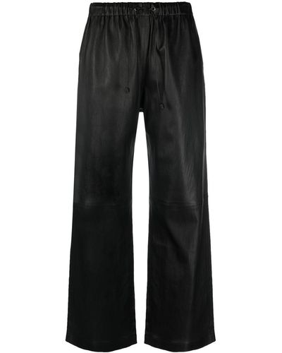 Inès & Maréchal Wide Drawstring Leather Trousers - Black