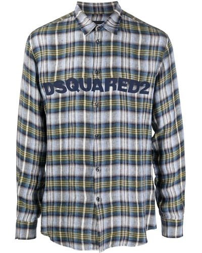 DSquared² Checked Branded Shirt - Blue