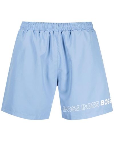 BOSS Short de bain à logo imprimé - Bleu