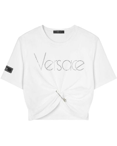 Versace Cropped-T-Shirt mit Logo-Verzierung - Weiß