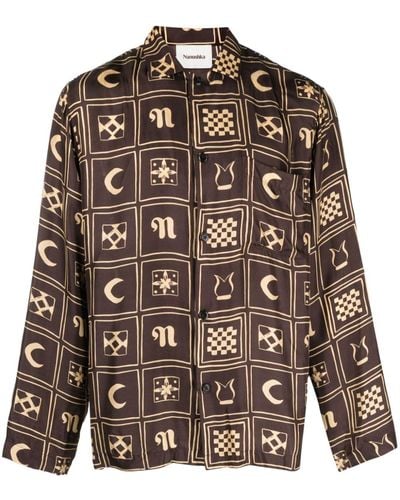 Nanushka Seidenhemd mit Kopjafa-Print - Braun