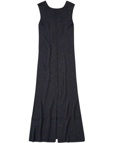 Closed Sleeveless Knitted Maxi Dress - Blue