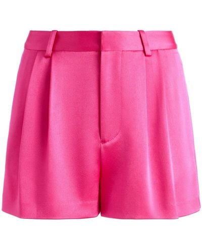 Alice + Olivia Conry Pleat-detailing Satin-finish Shorts - Pink