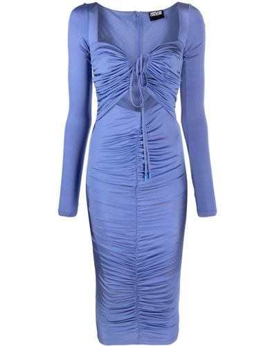 Versace Ruched Cut-out Dress - Blue