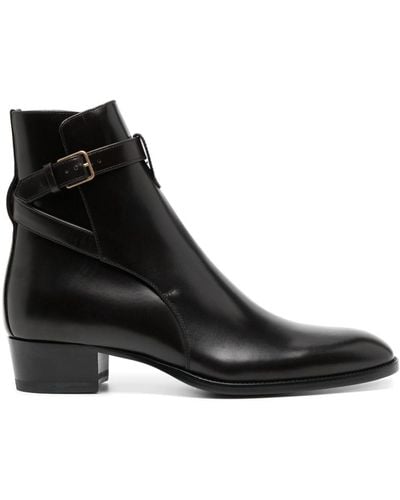 Saint Laurent Wyatt Leather Ankle Boots - ブラック