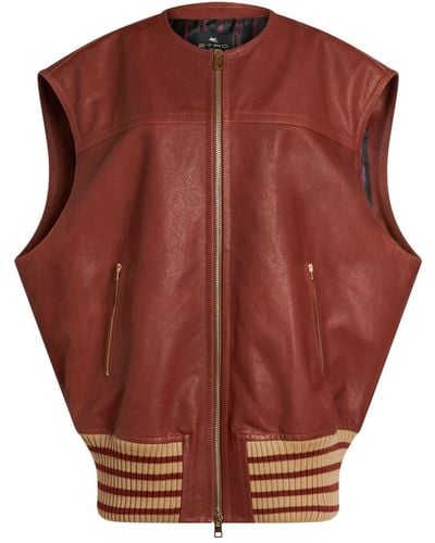 Etro Leren Gilet Met Geborduurde Octopus - Rood