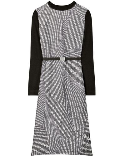 Tory Burch Floral-print Wool Midi Dress - Grey