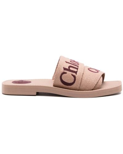 Chloé Woody Logo-embroidered Slides - Pink