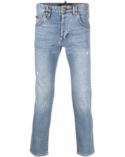 Philipp Plein Distressed Straight-cut Jeans - Blue