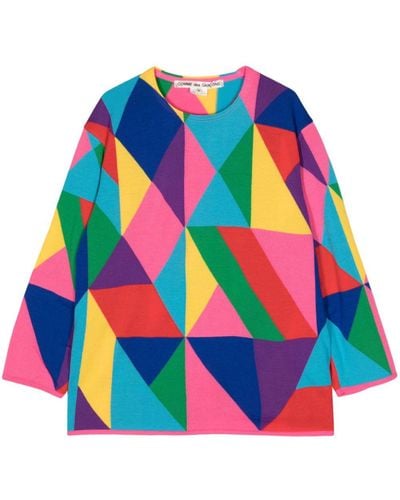 Comme des Garçons Geometric-pattern Knit Sweater - Blue