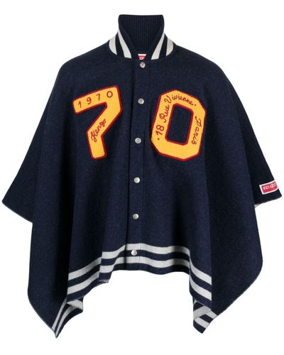 KENZO Logo-patch Buttoned Cape - Blue