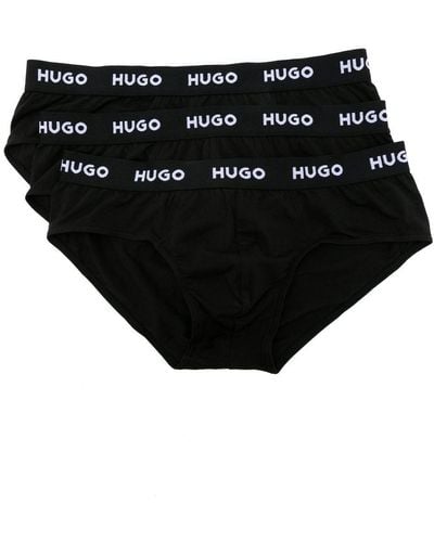 HUGO Pack Go Three Logo-waistband Briefs - Black