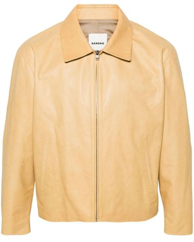 Sandro Zip-up Leather Shirt Jacket - Natural