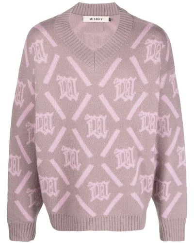MISBHV Intarsia-knit Logo Sweater - Pink