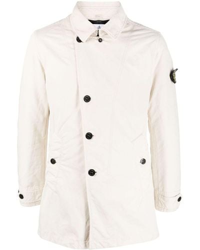 Stone Island Compass-patch Single-breasted Coat - Natural