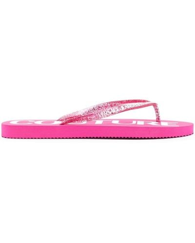 Versace Jeans Couture Logo-print Glitter Flip Flops - Pink