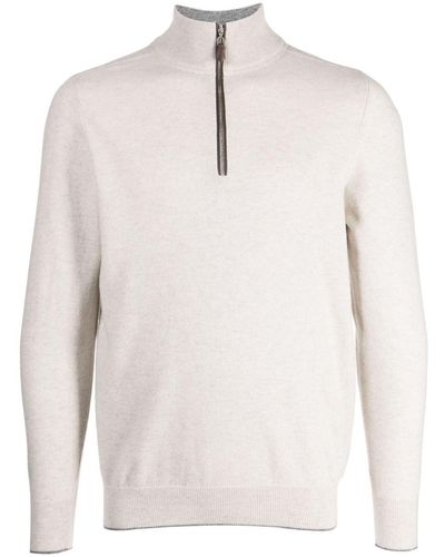 N.Peal Cashmere Carnaby Trui Met Halve Rits - Wit