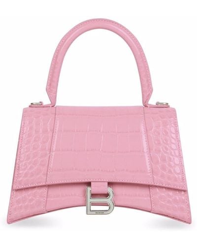 Balenciaga Hourglass Crocodile-embossed Shoulder Bag - Pink
