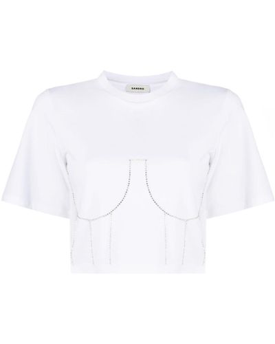 Sandro Crystal-embellished Cropped T-shirt - White