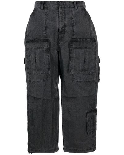 Juun.J Cropped Denim Cargo Trousers - Black