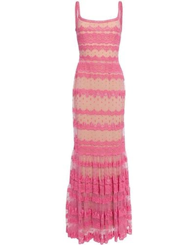 Elie Saab Lace Embroidered Maxi Dress - Roze