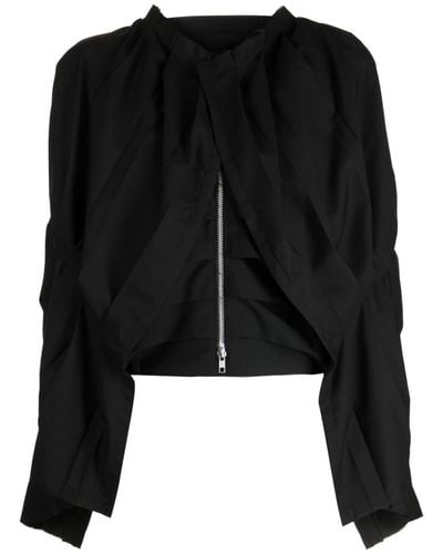 Yohji Yamamoto Pleated Zip-up Jacket - Black