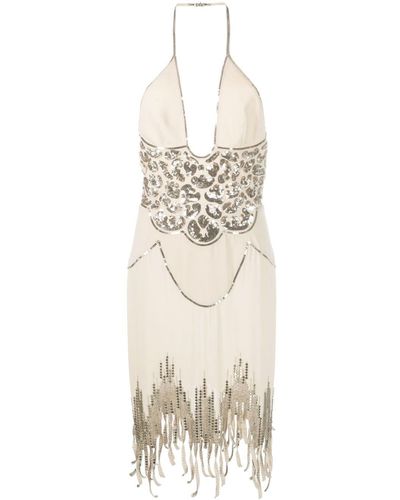 The Attico Lian Sequin-embellished Fringed Minidress - White