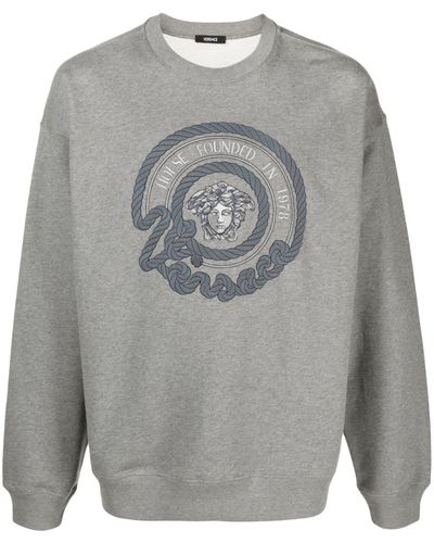 Versace Katoenen Sweater Met Borduurwerk - Grijs