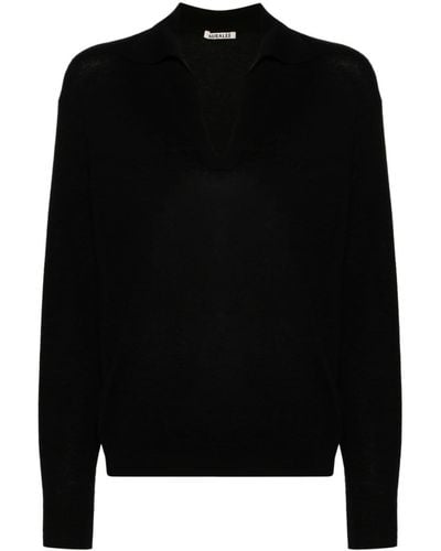 AURALEE V-neck Cashmere Silk Jumper - Black
