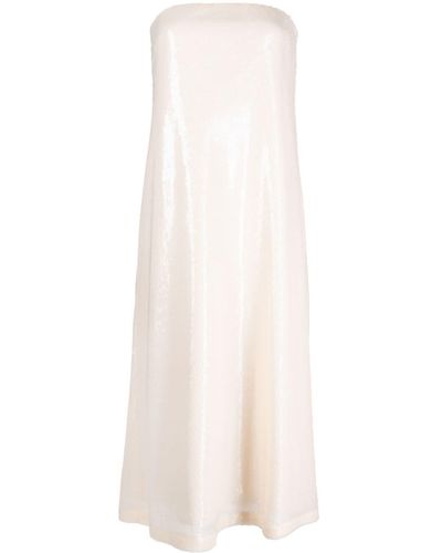 ROKH Shimmer Semi-sheer Midi Dress - White