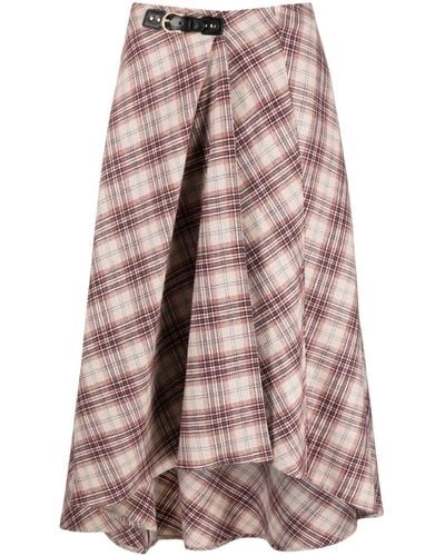 Maje Check-pattern Asymmetric Midi Skirt - Pink