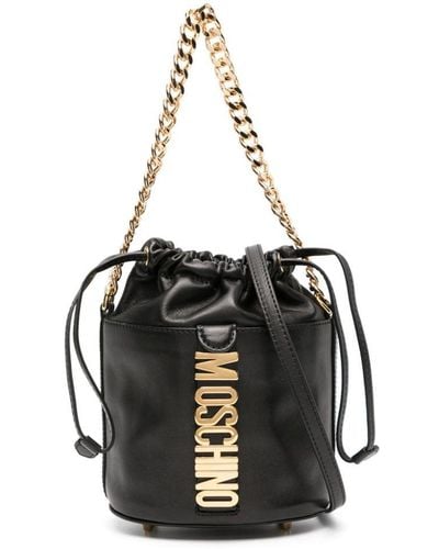 Moschino Logo-plaque Leather Bucket Bag - Black