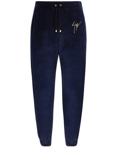 Giuseppe Zanotti Logo-embroidered Velvet Track Pants - Blue