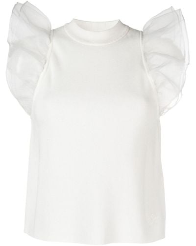 Karl Lagerfeld Puff-sleeve Knitted Top - White