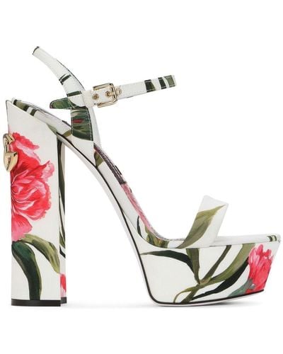 Dolce & Gabbana Sandalias de plataforma con estampado floral - Blanco