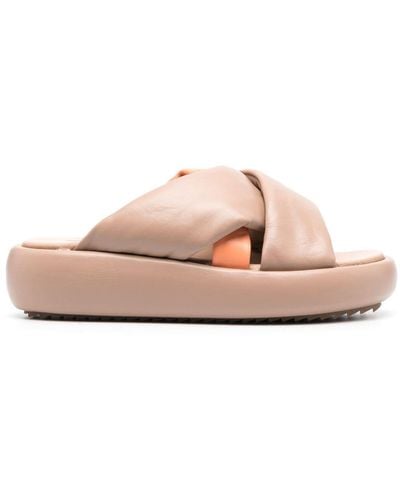 Inuikii Crossover-strap Leather Slides - Pink