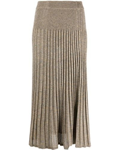 JOSEPH A-line Pleated Lurex Midi Skirt - Natural