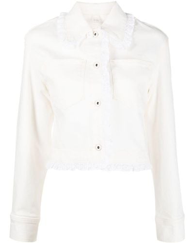 KENZO Cropped-Jeansjacke mit Lochstickerei - Weiß