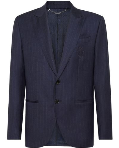 Billionaire Pinstripe-pattern Wool Blazer - Blue