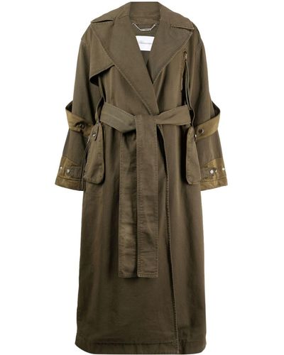 Blumarine Paneled Belted Cotton Trench Coat - Green