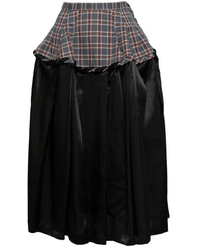Toga Checked-panel Satin Midi Skirt - Black