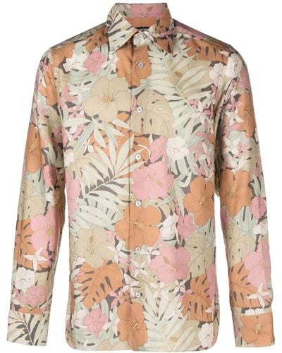 Tom Ford Overhemd Met Bloemenprint - Bruin